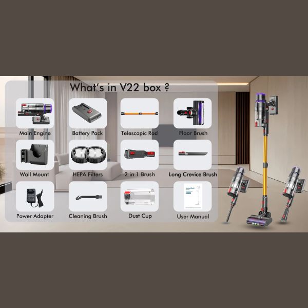 Aspiradora Portátil Armo V22 - 55kPa 600W Inalámbrica 6 en 1 con Pantalla LED