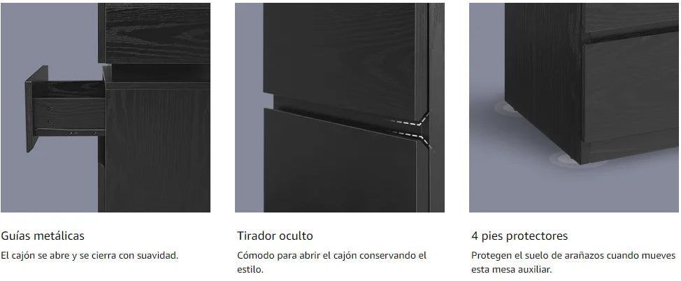 VASAGLE Mesita de Noche LED 3 Cajones Modernos con Luz Multicolor