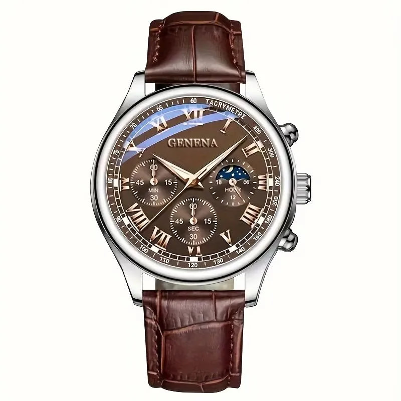Reloj de Cuarzo GENEVA para Hombre - Diseño Redondo con Correa de Cuero