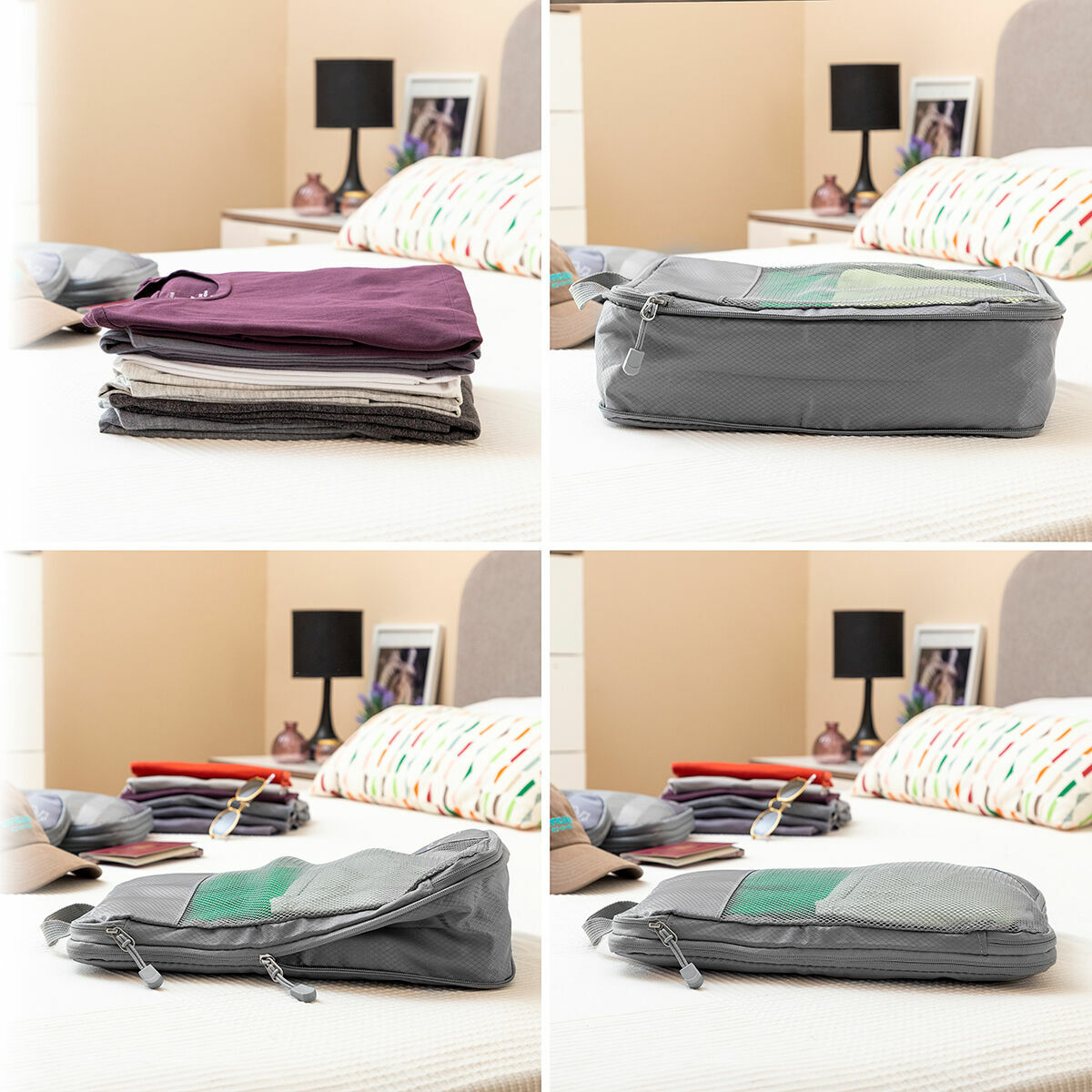 Bolsas de Compresión Compakube InnovaGoods - Set 4 Piezas Gris para Maleta