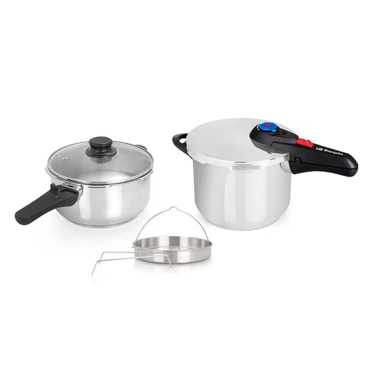 Olla Rápida Orbegozo HP 4566 | Set 4 y 6L en Acero Inoxidable con Seguridad Total