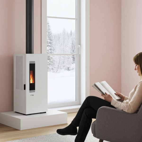 Estufa de Pellet Blanca MUNDOCLIMA BIOTHERM MILA 5kW  Diseño Compacto y Eficiente - TU ULTIMO CLIC