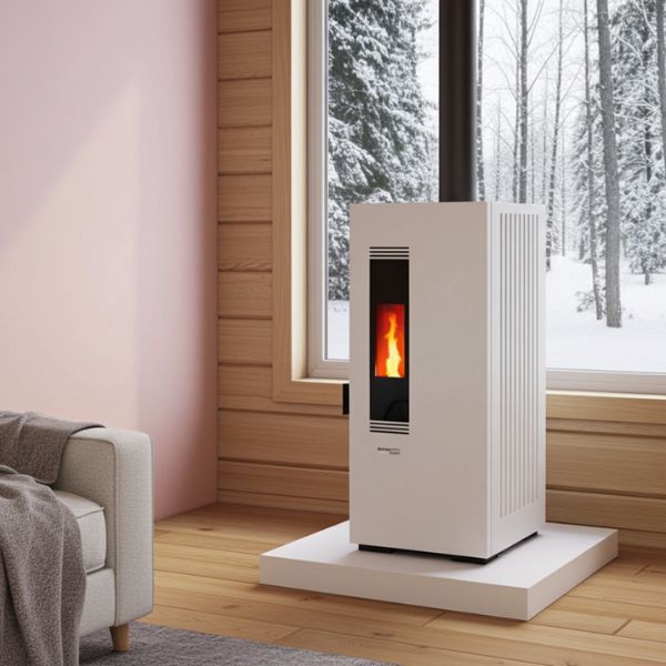 Estufa de Pellet Blanca MUNDOCLIMA BIOTHERM MILA 5kW  Diseño Compacto y Eficiente - TU ULTIMO CLIC