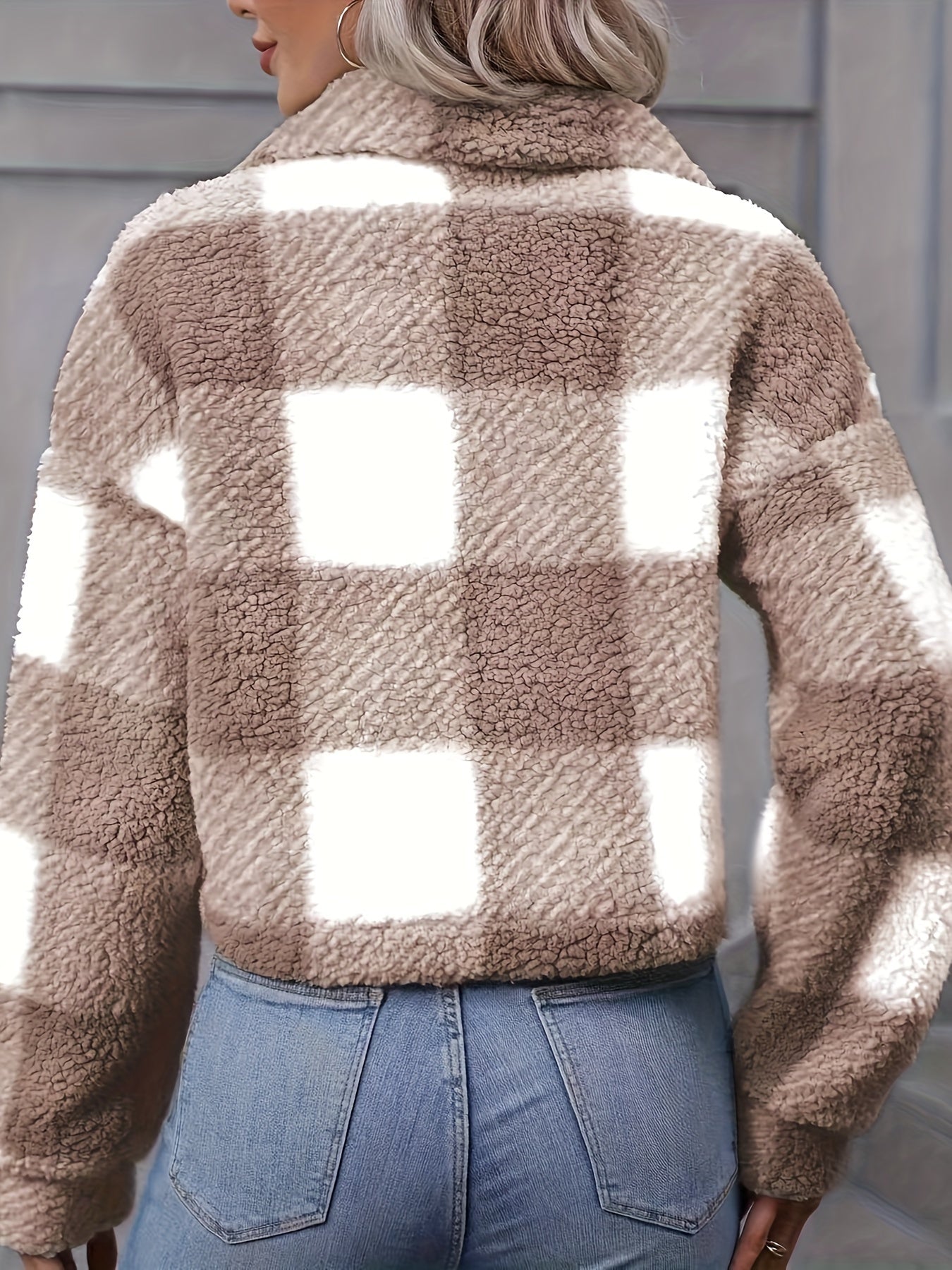 Abrigo Teddy Mujer Invierno - Chaqueta Casual de Cuadros con Botones