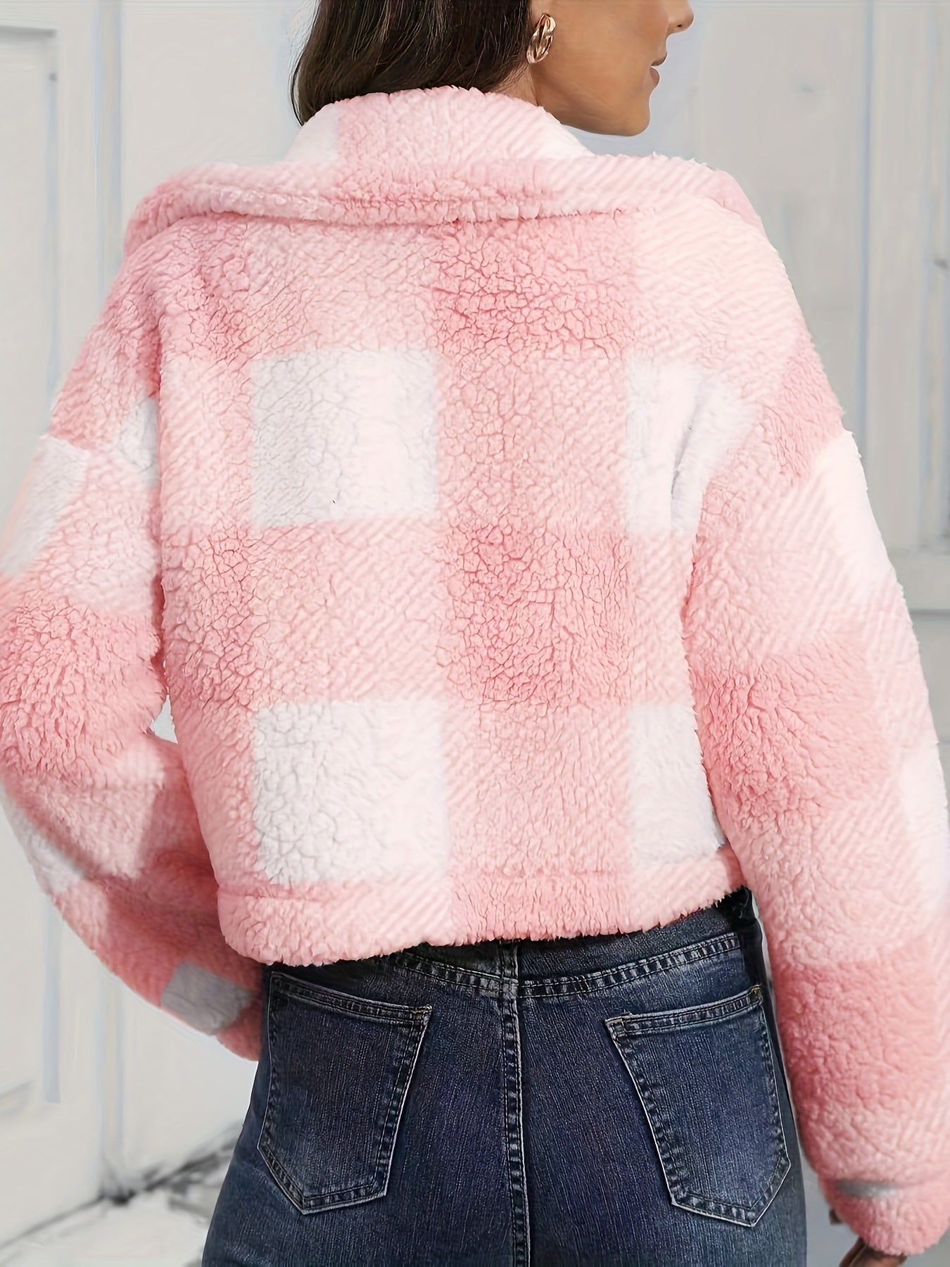 Abrigo Teddy Mujer Invierno - Chaqueta Casual de Cuadros con Botones