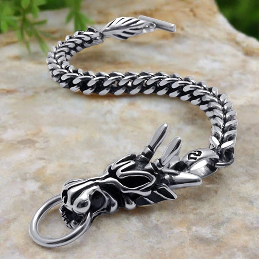Pulsera Dragón Gótica Plata - Acero Inoxidable 23 cm Estilo Retro