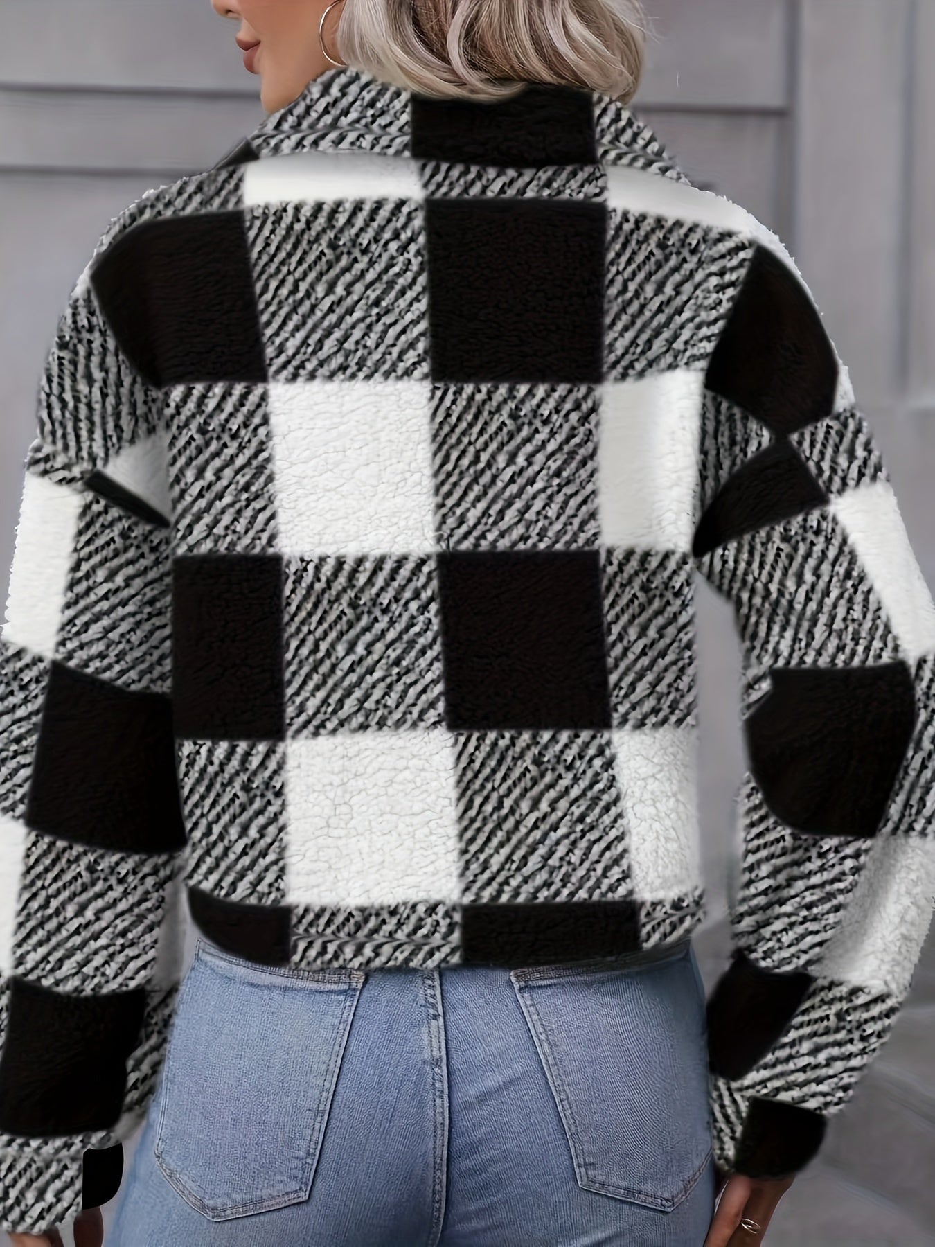 Abrigo Teddy Mujer Invierno - Chaqueta Casual de Cuadros con Botones