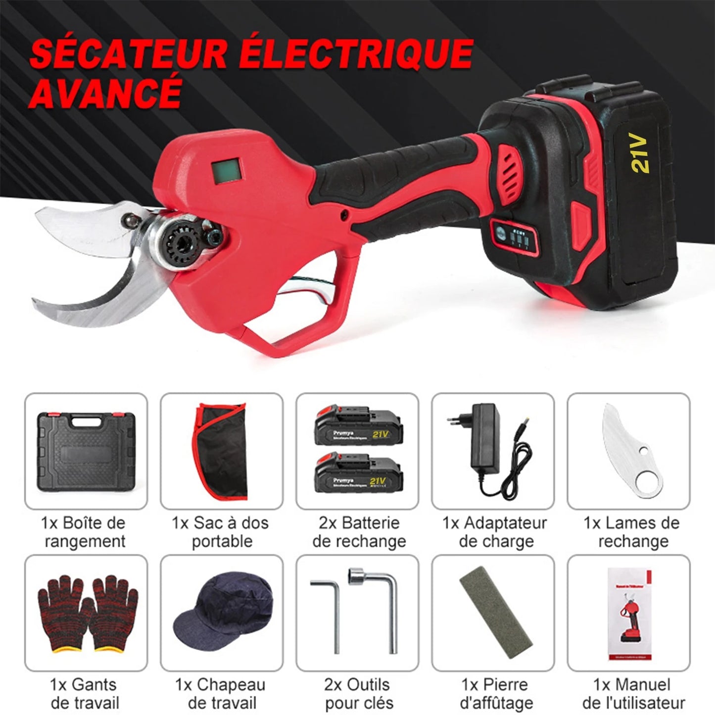 Tijeras Eléctricas de Podar  Sin Escobillas 21V Corte Preciso 5cm