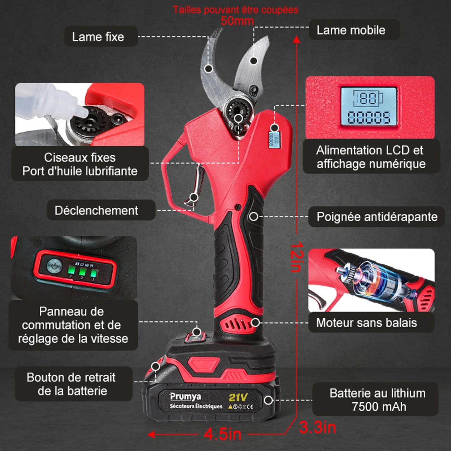 Tijeras Eléctricas de Podar  Sin Escobillas 21V Corte Preciso 5cm