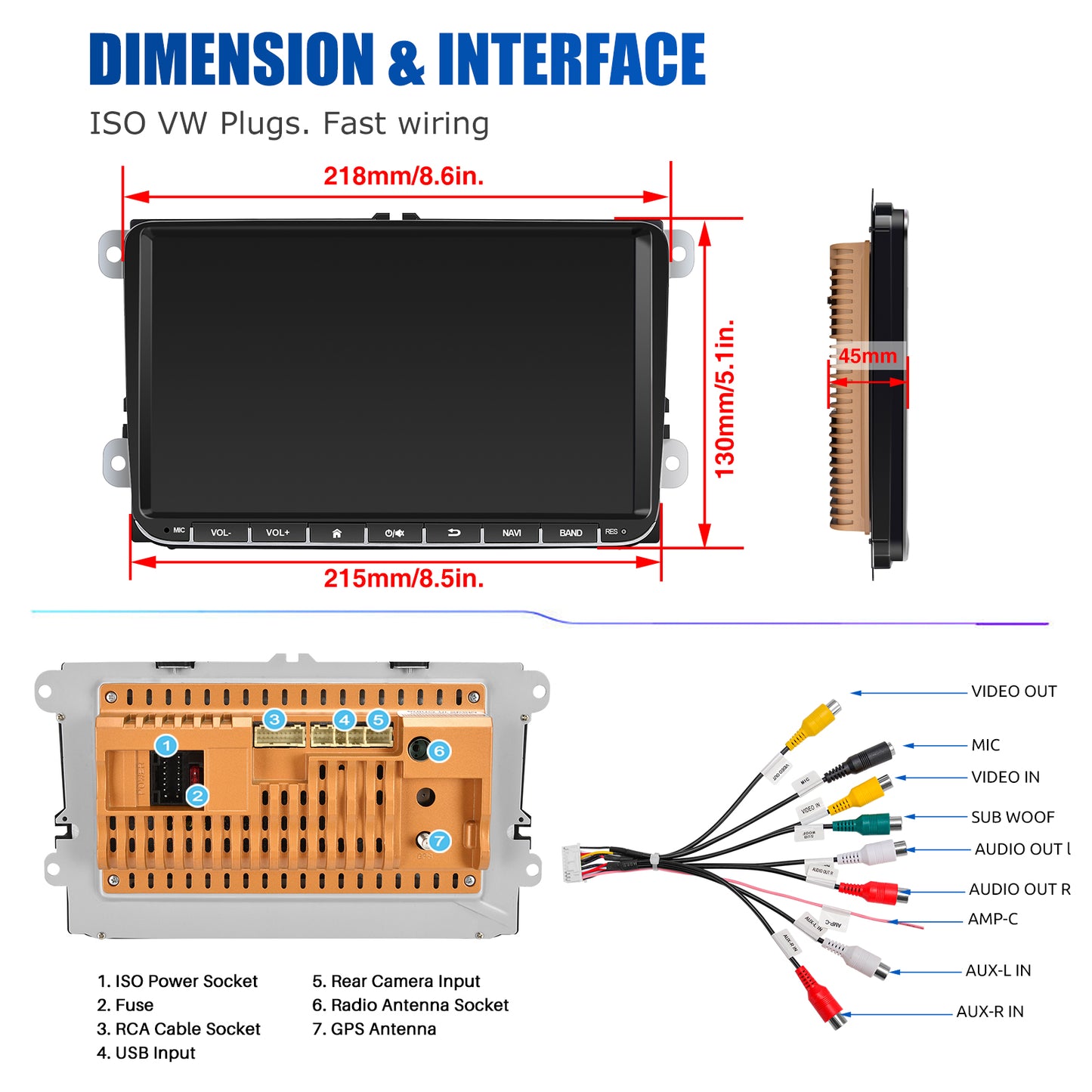 ESSGOO 9" Android 14 - Radio Carplay GPS WIFI para VW, Seat y Skoda