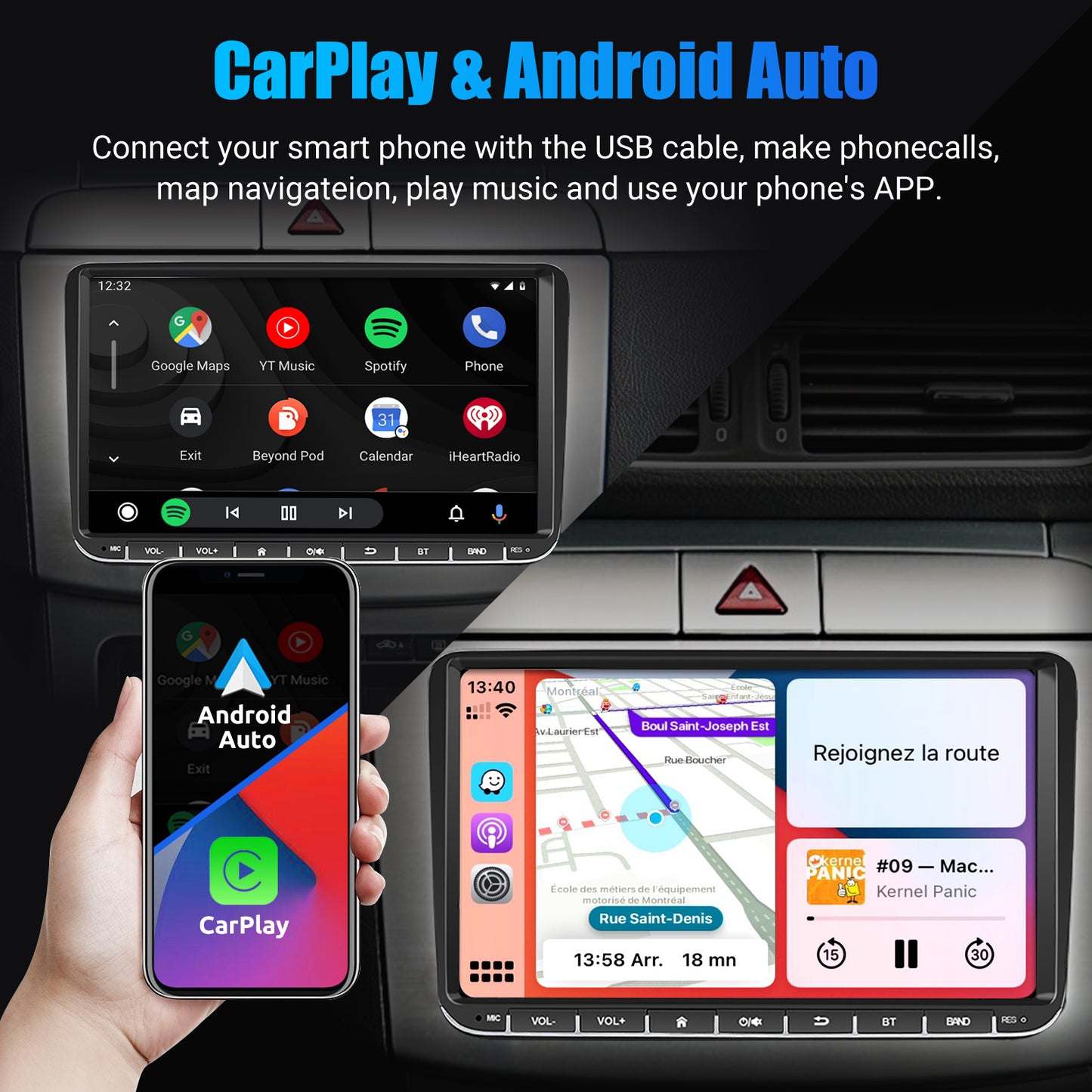 ESSGOO 9" Android 14 - Radio Carplay GPS WIFI para VW, Seat y Skoda