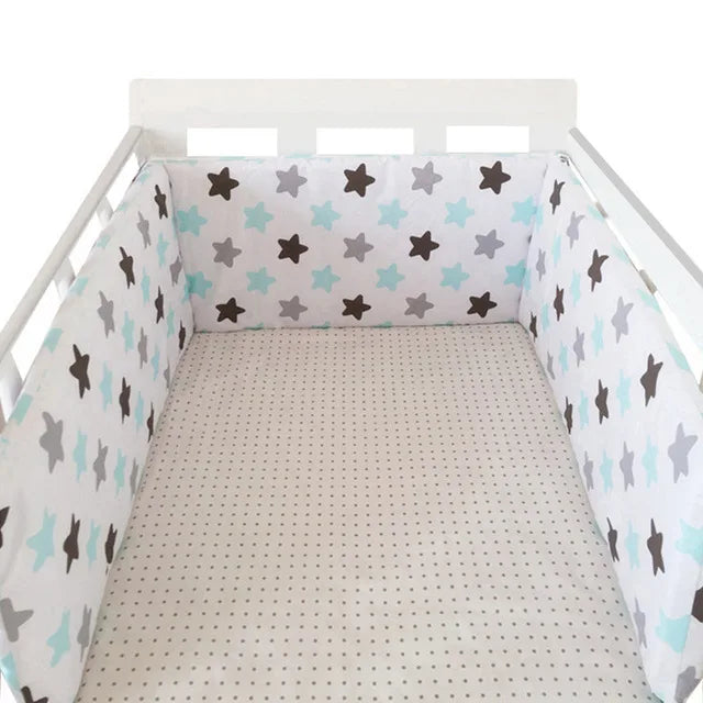 Protector de Cuna 200x30cm Estrellas  Parachoques Grueso Lavable y Seguro para Bebé