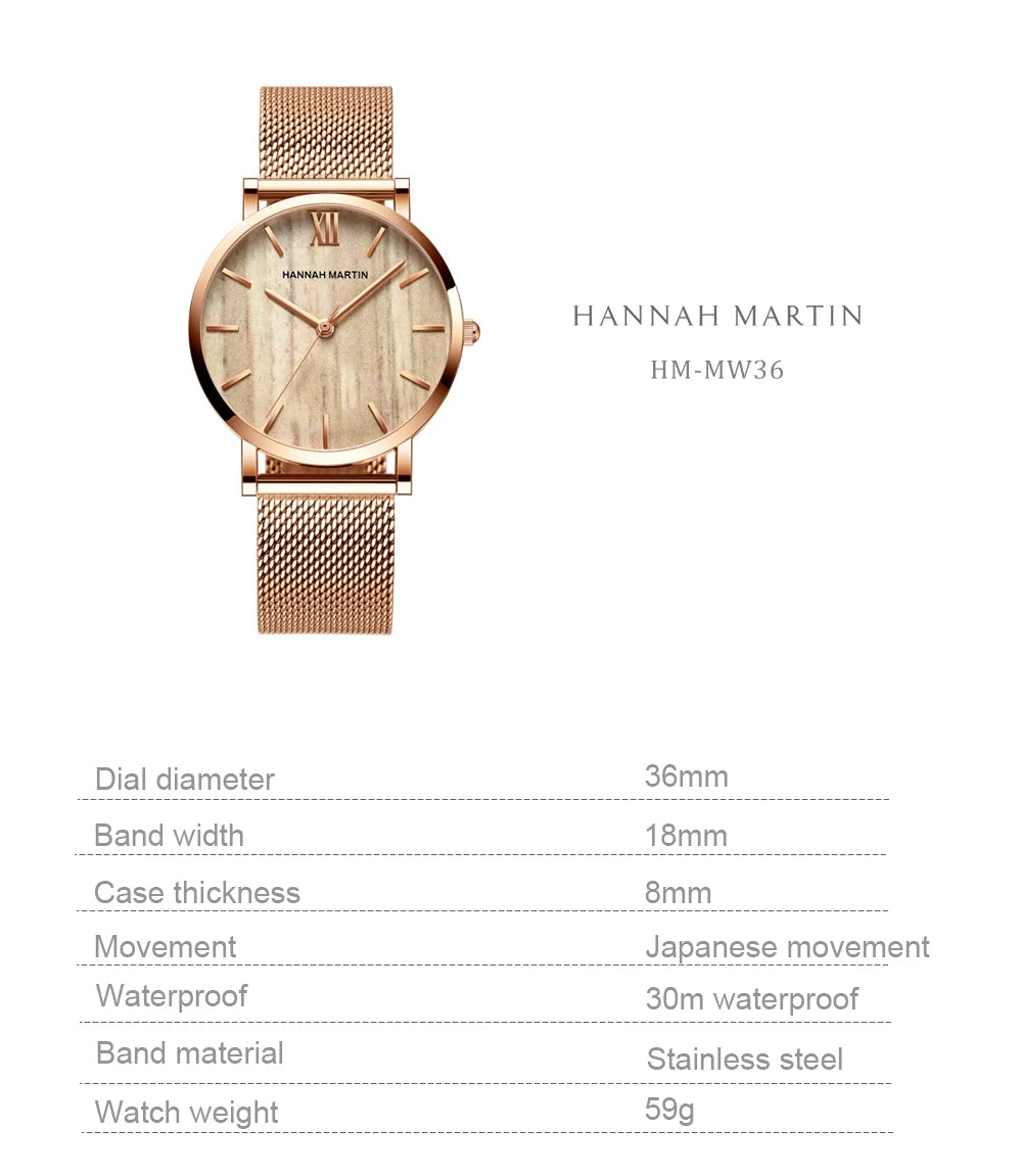 Reloj Mujer Hannah Martin HM-CC36 - 19 Colores Elegantes con Movimiento de Cuarzo