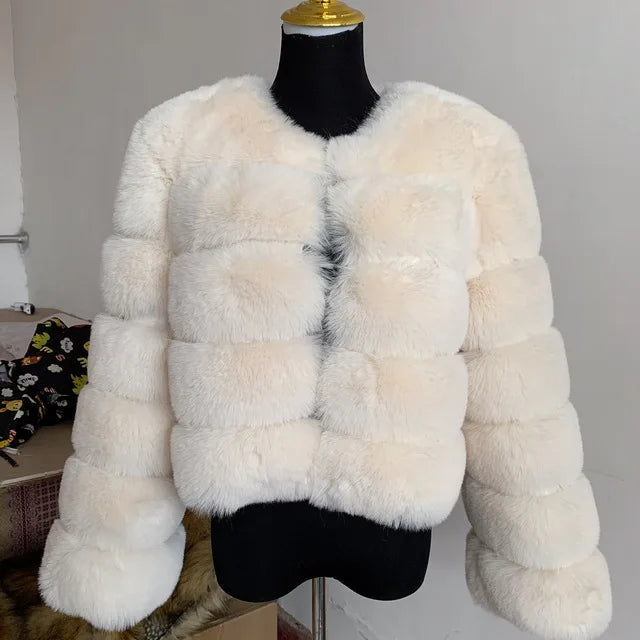 Abrigo Corto Mujer Invierno  Faux Fox Fur Coat con Cremallera