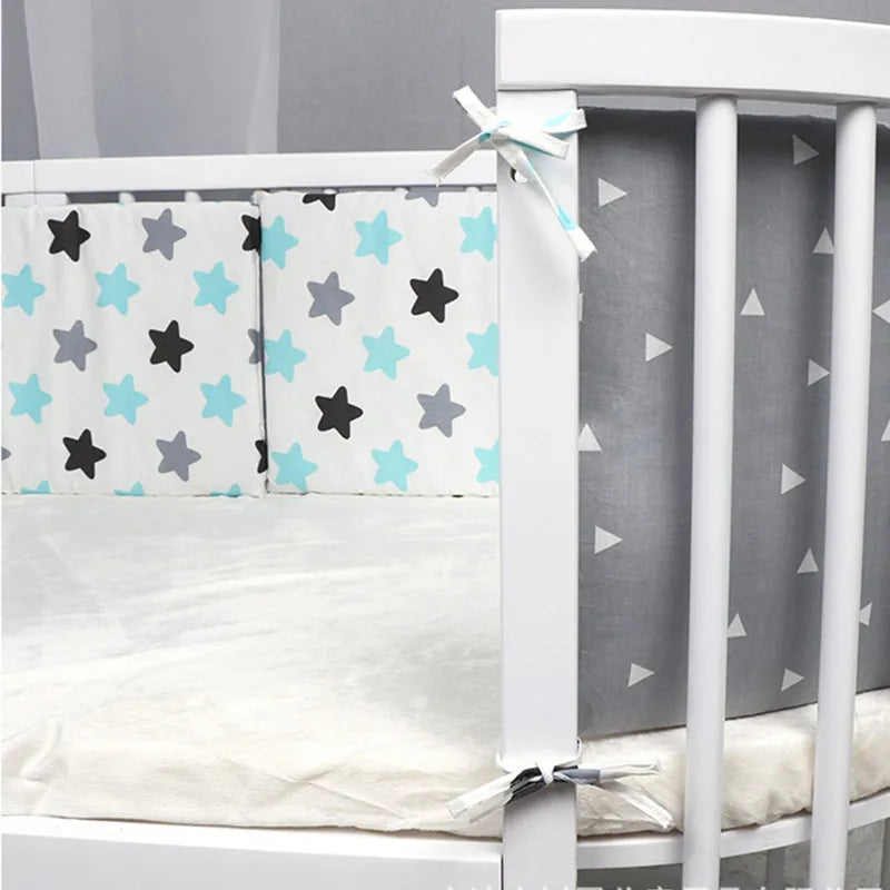 Protector de Cuna 200x30cm Estrellas  Parachoques Grueso Lavable y Seguro para Bebé