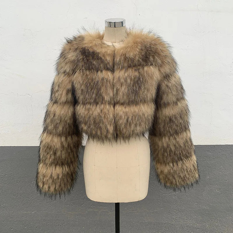 Abrigo de Invierno Mujer Zoe Fur - Chaqueta Corta Piel Sintética Talla Grande