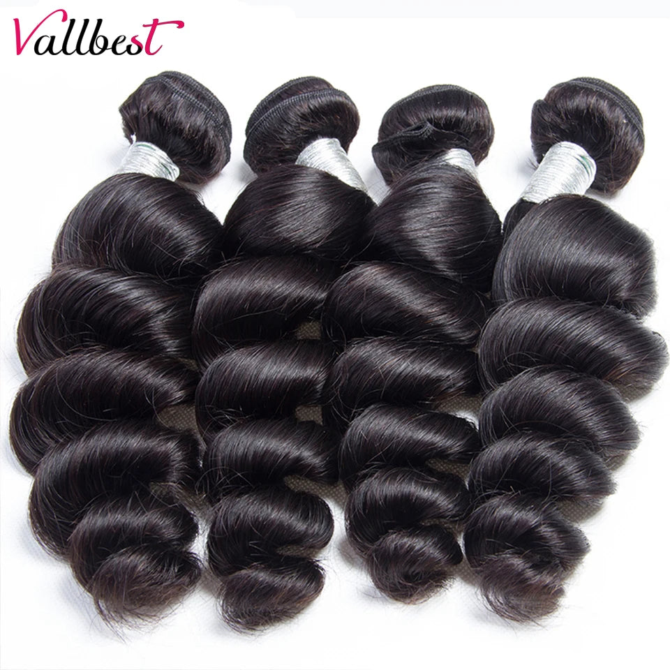 Extensiones de Cabello Humano Vallbest  Onda Suelta Brasileña con Cierre 4x4