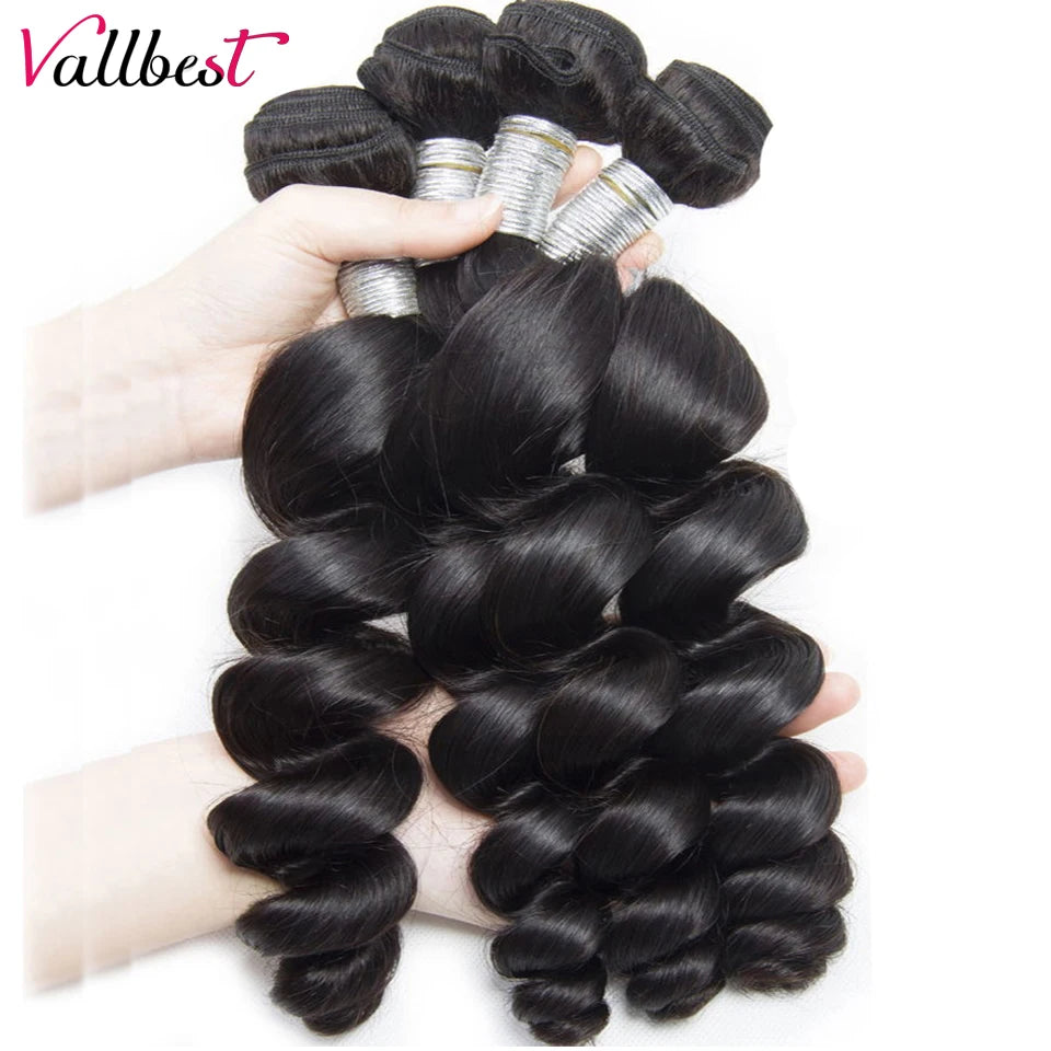 Extensiones de Cabello Humano Vallbest  Onda Suelta Brasileña con Cierre 4x4
