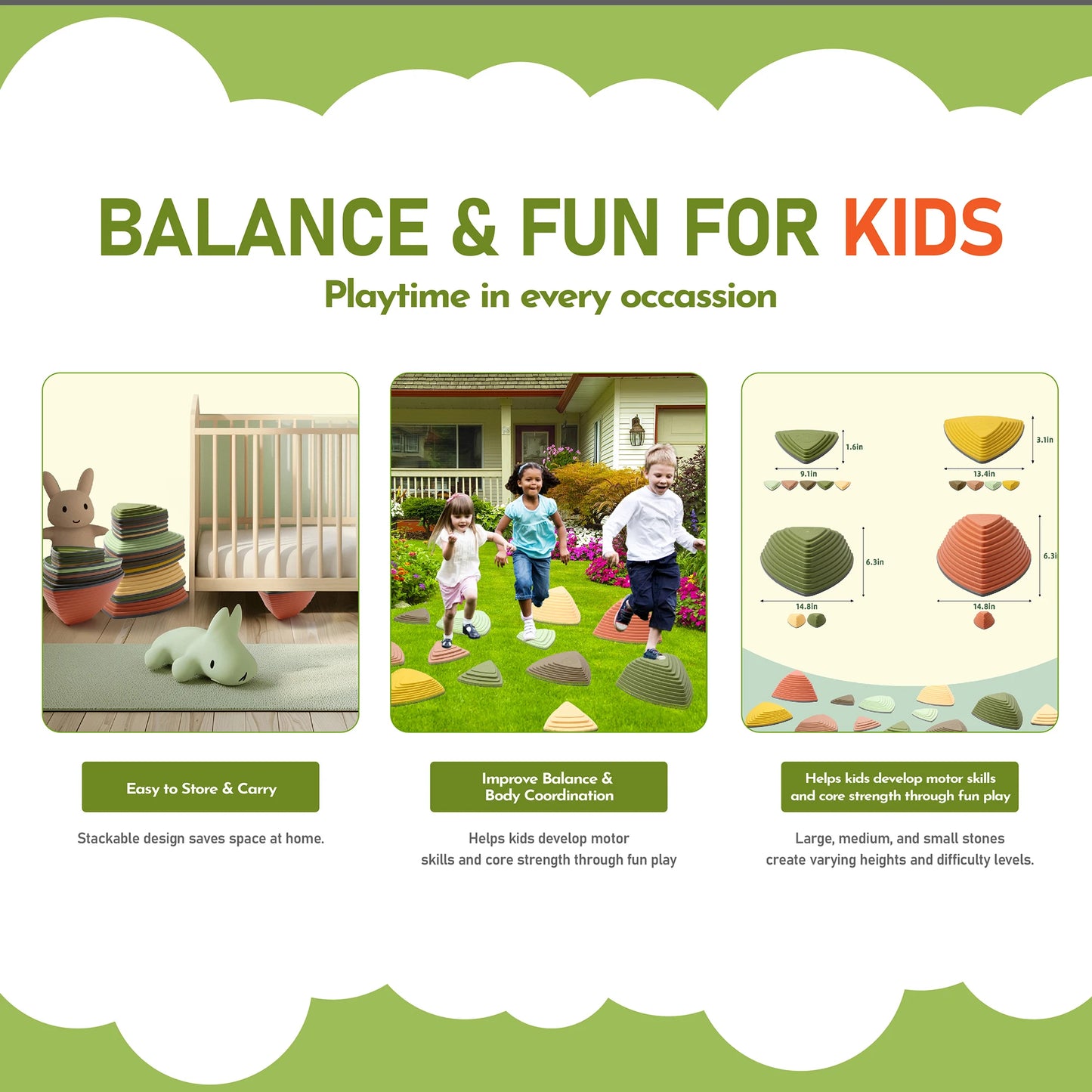 Set 12 Piedras de Equilibrio para Niños | Circuito de Obstáculos Antideslizante