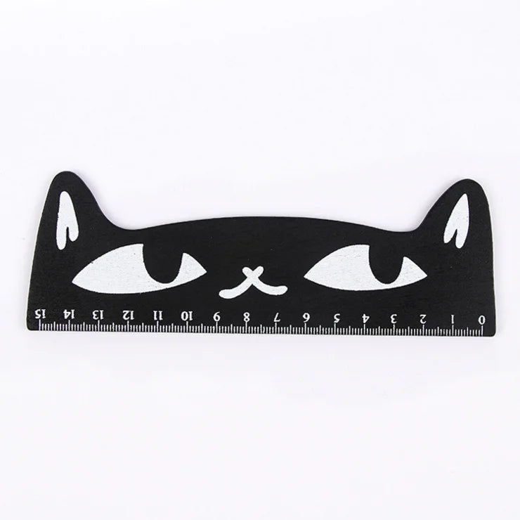 Regla Kawaii Gato Negro Lytwtw’s - 15 cm Madera