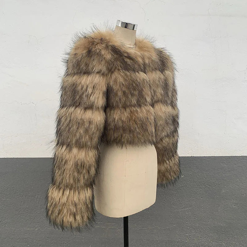 Abrigo de Invierno Mujer Zoe Fur - Chaqueta Corta Piel Sintética Talla Grande