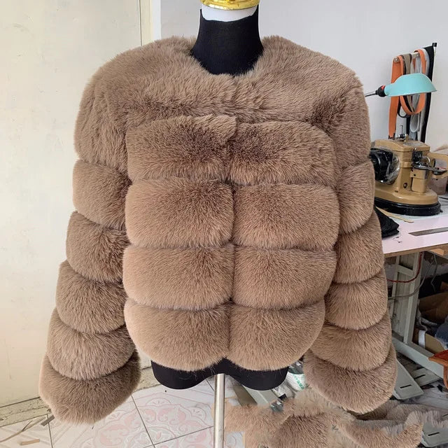 Abrigo Corto Mujer Invierno  Faux Fox Fur Coat con Cremallera
