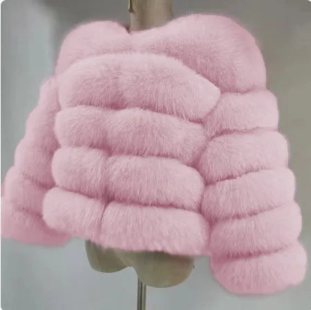 Abrigo Corto Mujer Invierno  Faux Fox Fur Coat con Cremallera