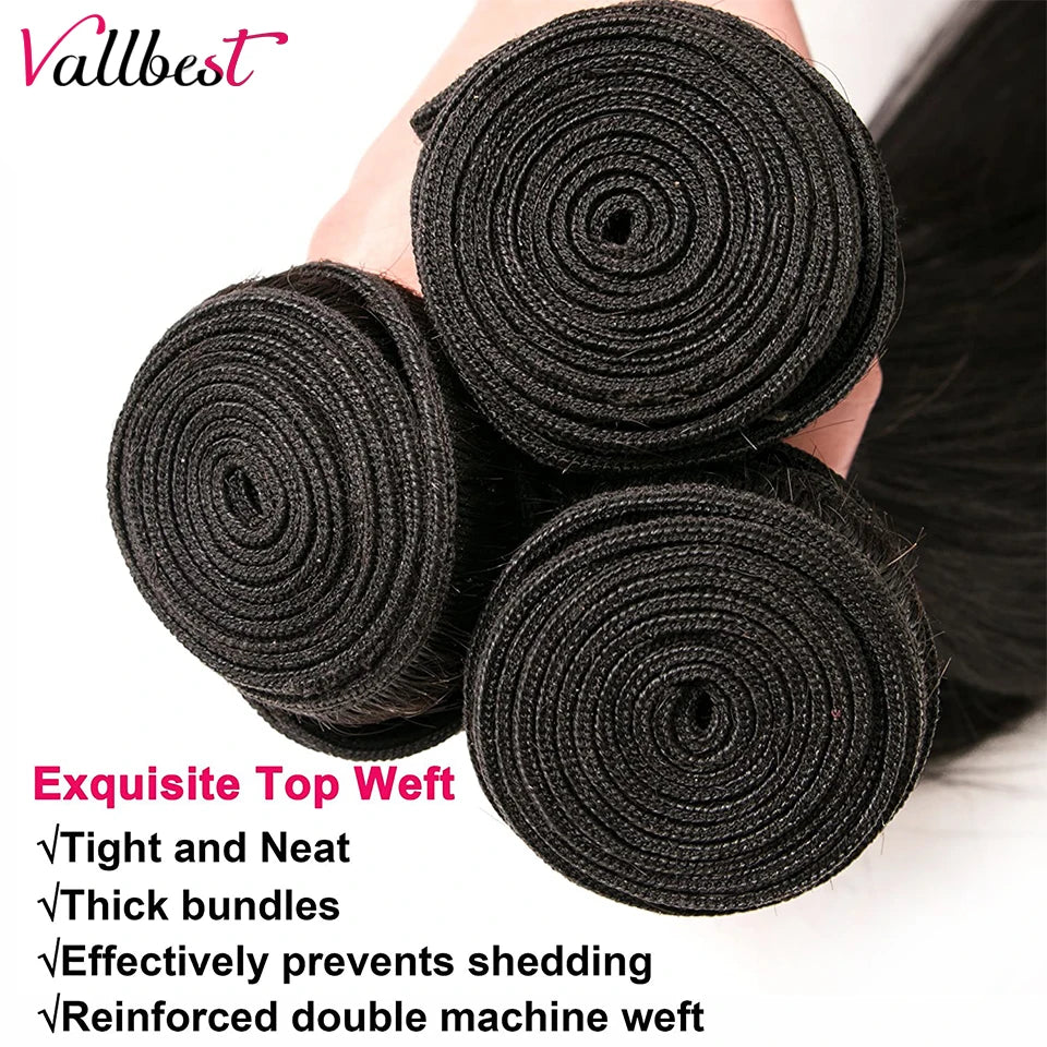 Extensiones de Cabello Humano Vallbest  Onda Suelta Brasileña con Cierre 4x4