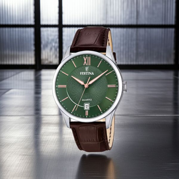 reloj clásico hombre piel verde
