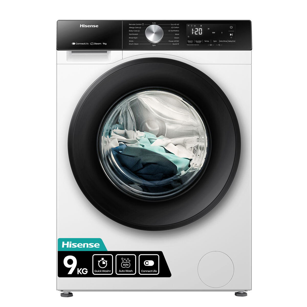Lavadora Hisense WF3S9043BW3 - 9 kg Clase A con Wi-Fi
