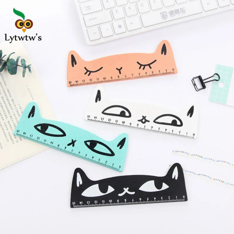 Regla Kawaii Gato Negro Lytwtw’s - 15 cm Madera