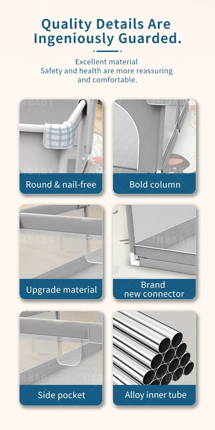 Parque Infantil IMBABY - Corralito Bebé con Caja de Bolas y Valla de Seguridad