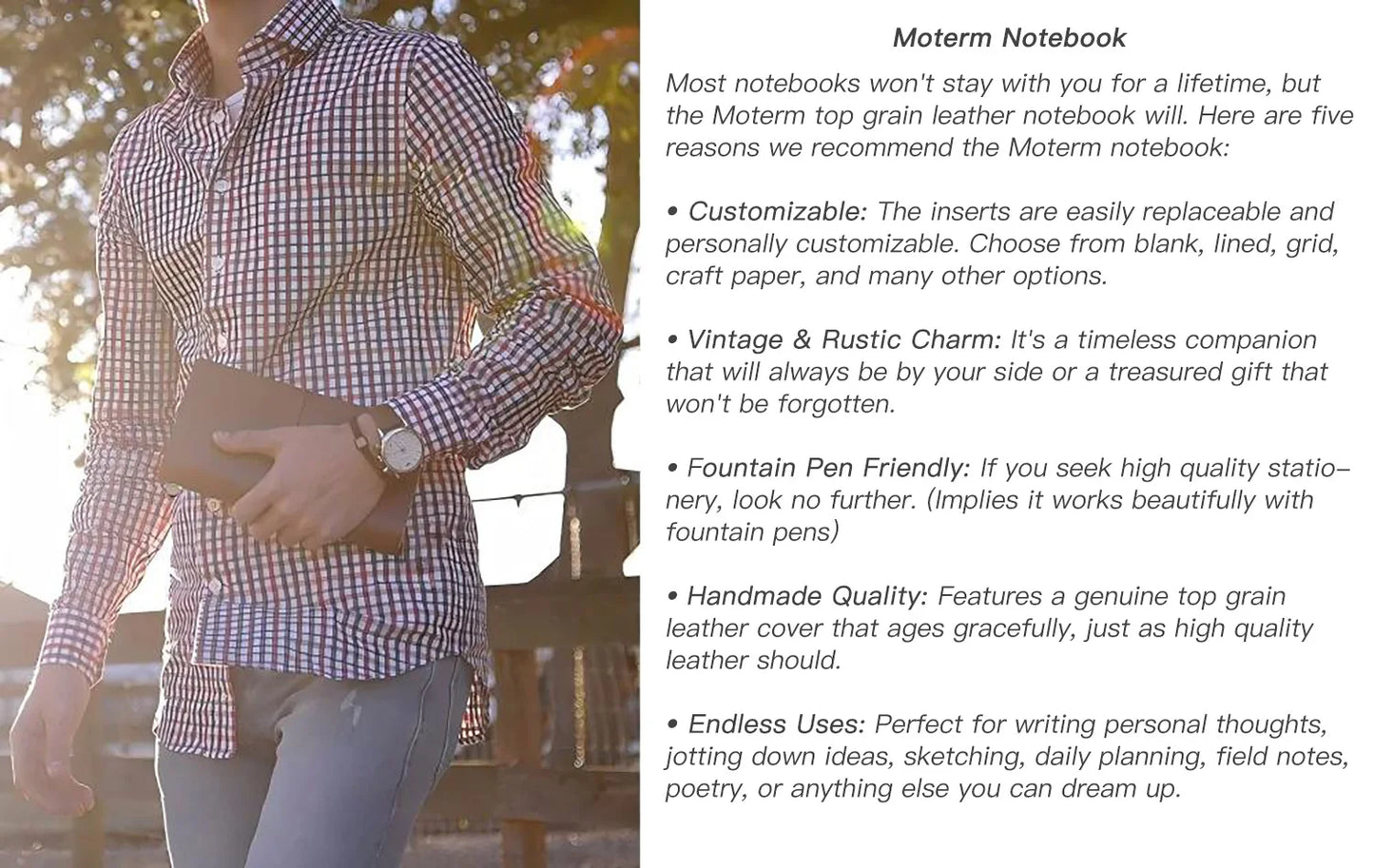 Cuaderno de Viaje Moterm  Diario de Cuero Genuino Vintage Hecho a Mano