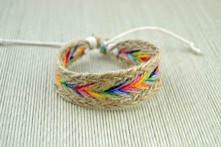 Pulsera Colorida Midofare - Algodón y Lino Natural Hecha a Mano