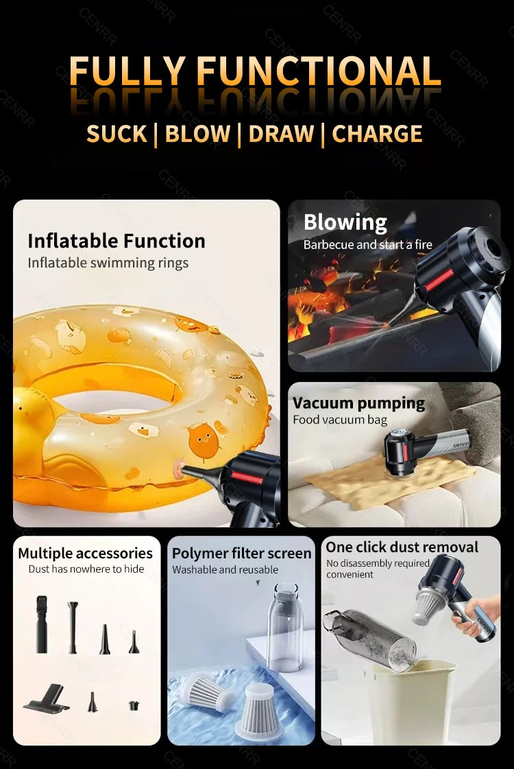 Aspirador de Coche CENRR Mini - Potente Aspiradora Portátil Inalámbrica 998000PA