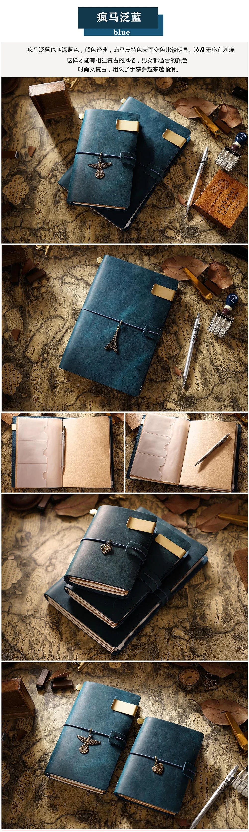 Cuaderno de Viaje Moterm  Diario de Cuero Genuino Vintage Hecho a Mano