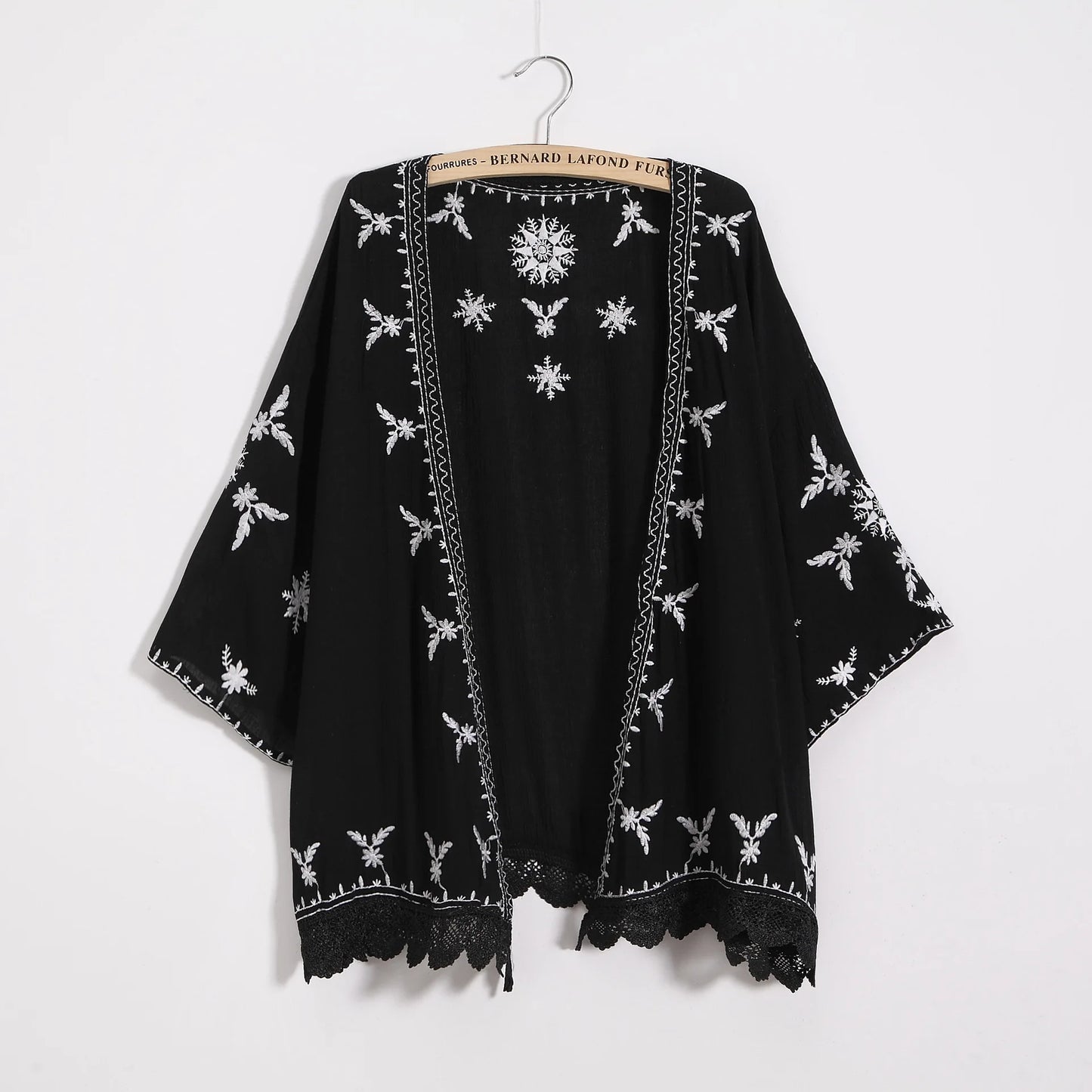 Cárdigan Kimono Bordado Mujer - Blusa Holgada Bohemia con Encaje y Protección Solar