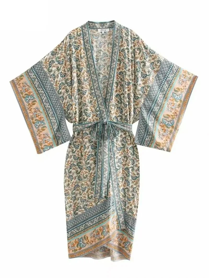 Vestido Kimono Boho Mujer - Estilo Vintage Chic Floral Verano