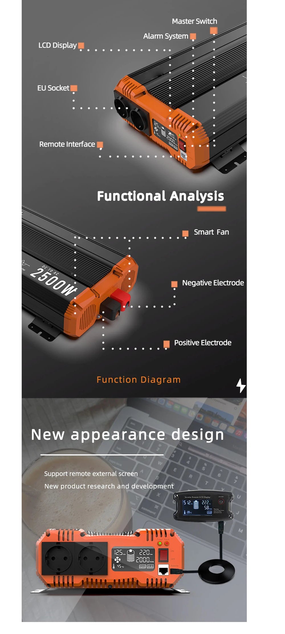 Inversor Onda Sinusoidal Pura 5000W - Convertidor 12V/24V a 220V con Control Remoto
