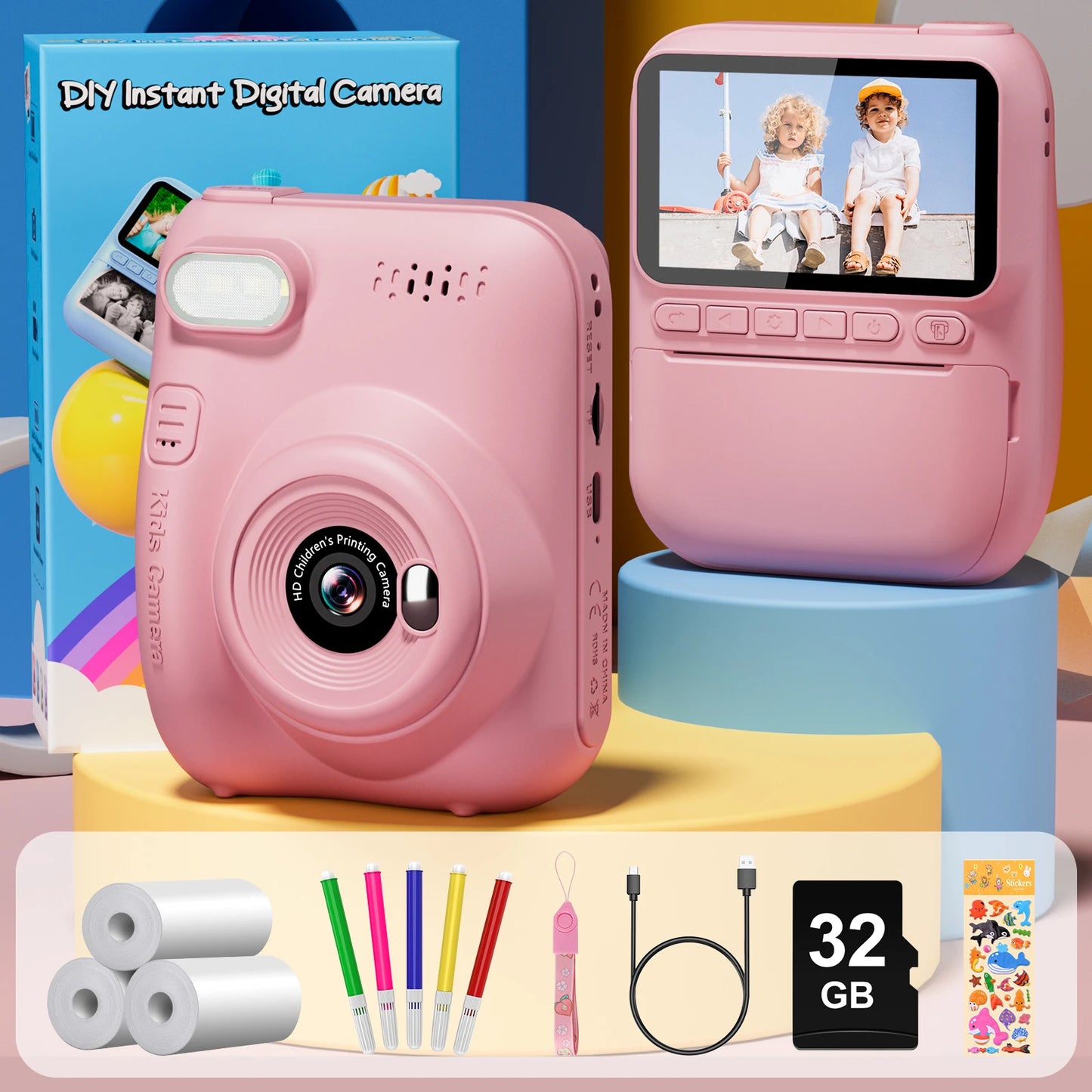 Cámara Infantil DIAMOOKY  Cámara Digital 32MP con Impresión Instantánea y Pantalla 3”