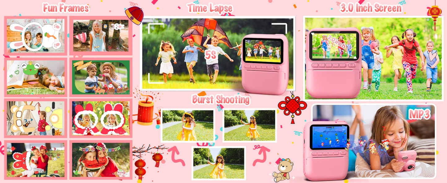 Cámara Infantil DIAMOOKY  Cámara Digital 32MP con Impresión Instantánea y Pantalla 3”