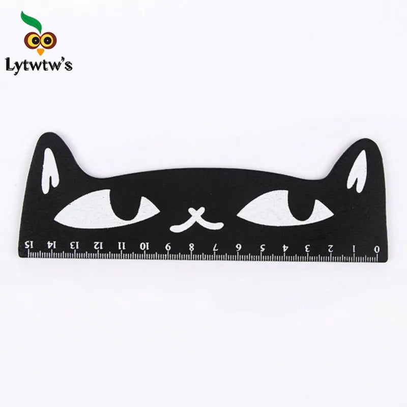 Regla Kawaii Gato Negro Lytwtw’s - 15 cm Madera