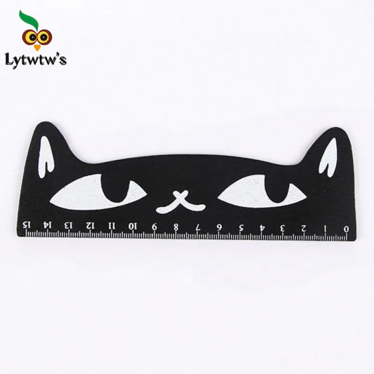 Regla Kawaii Gato Negro Lytwtw’s - 15 cm Madera