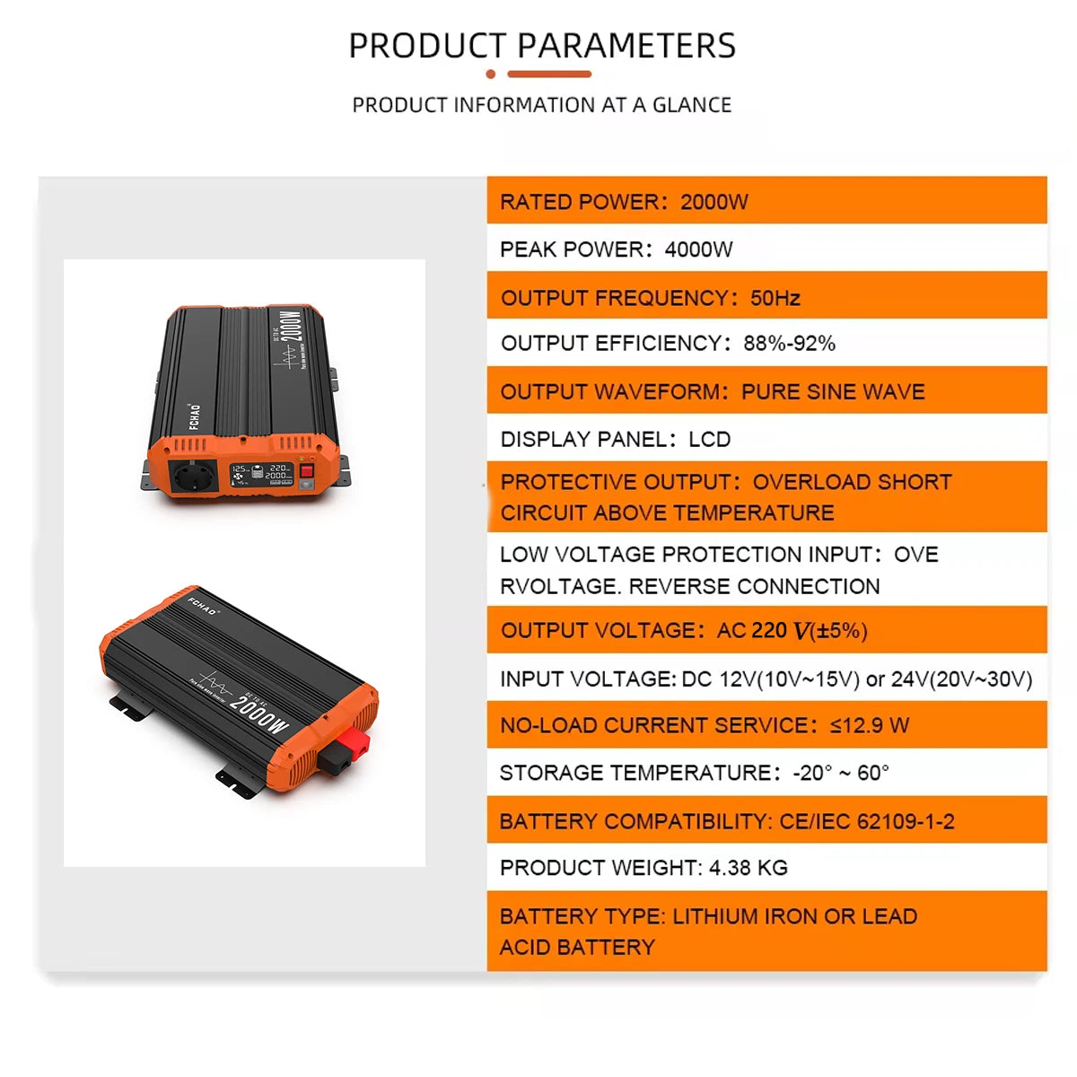 Inversor Onda Sinusoidal Pura 5000W - Convertidor 12V/24V a 220V con Control Remoto