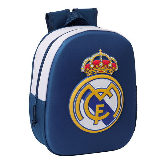 Mochila Infantil Real Madrid 3D Negra - Escolar Compacta con Hombreras Acolchadas