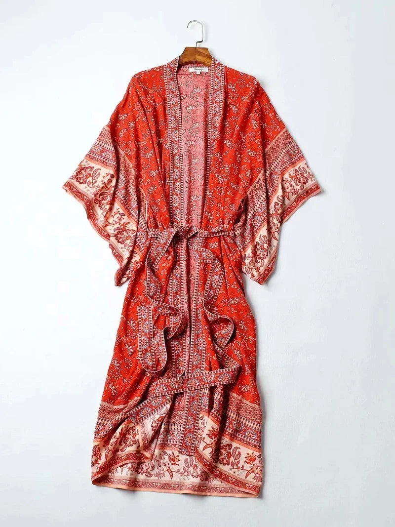 Vestido Kimono Boho Mujer - Estilo Vintage Chic Floral Verano