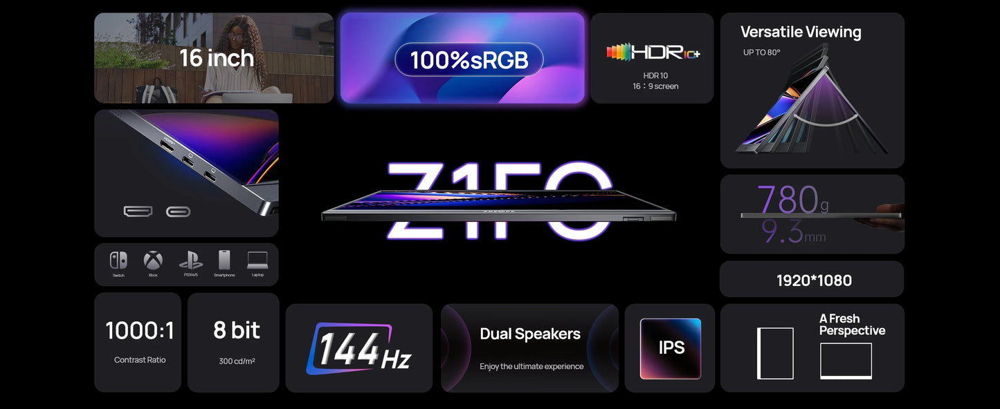 Arzopa Z1FC Monitor Portátil 16.1’’  FHD 1080P 144Hz con sRGB 100%