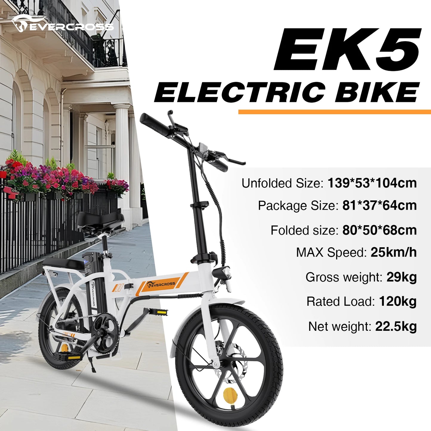 EVERCROSS TECH EK5 Bicicleta Eléctrica Plegable  Motor 250W y Autonomía 45 km