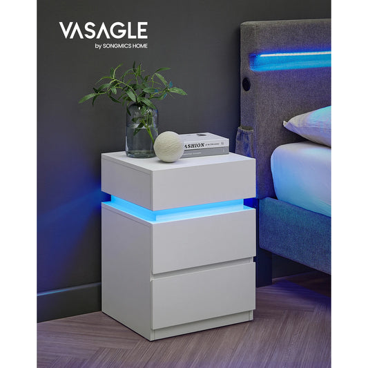 VASAGLE Mesita de Noche LED  3 Cajones Modernos con Luz Multicolor