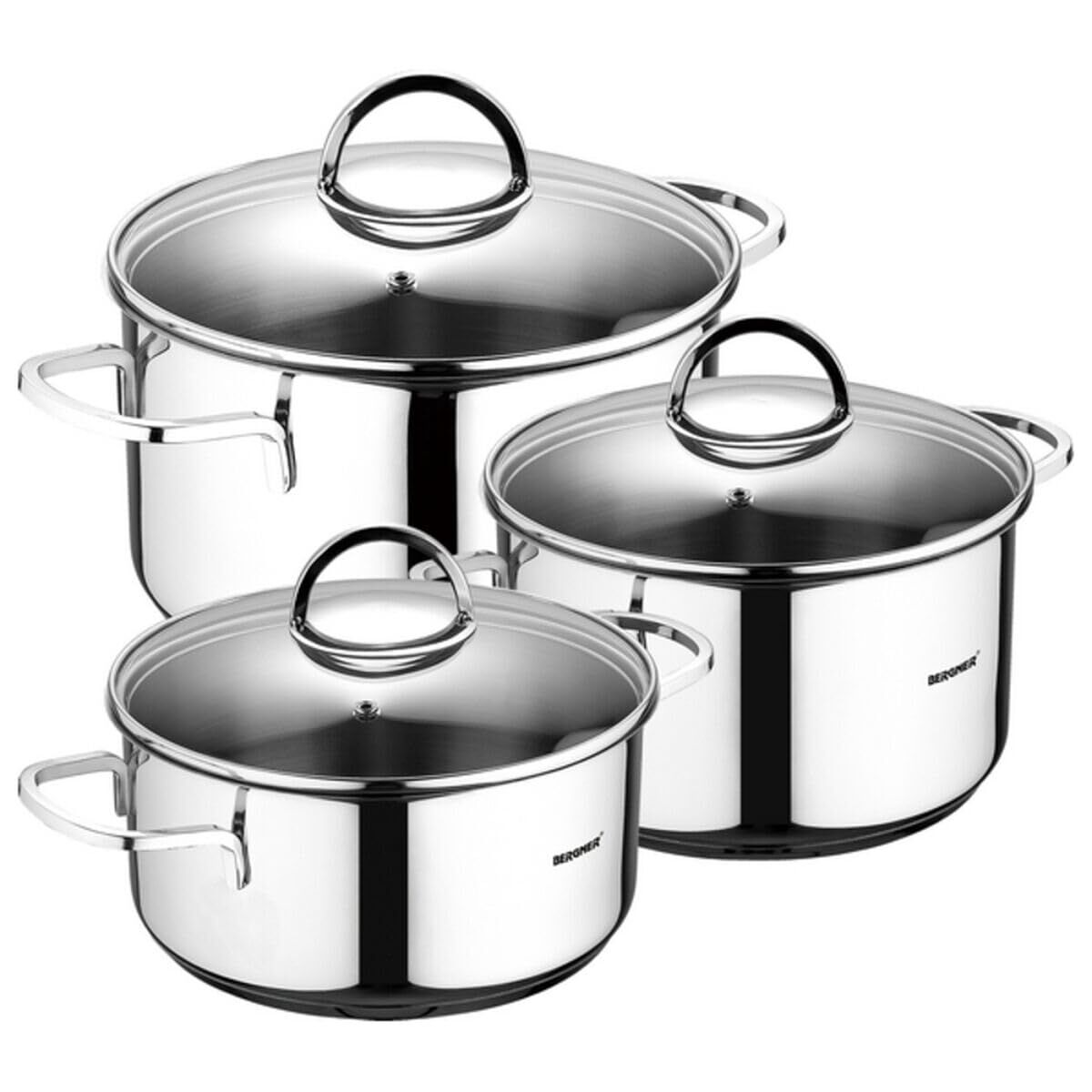 Batería de Cocina Bergner Classic 6 Piezas - Acero Inoxidable con Tapas de Vidrio